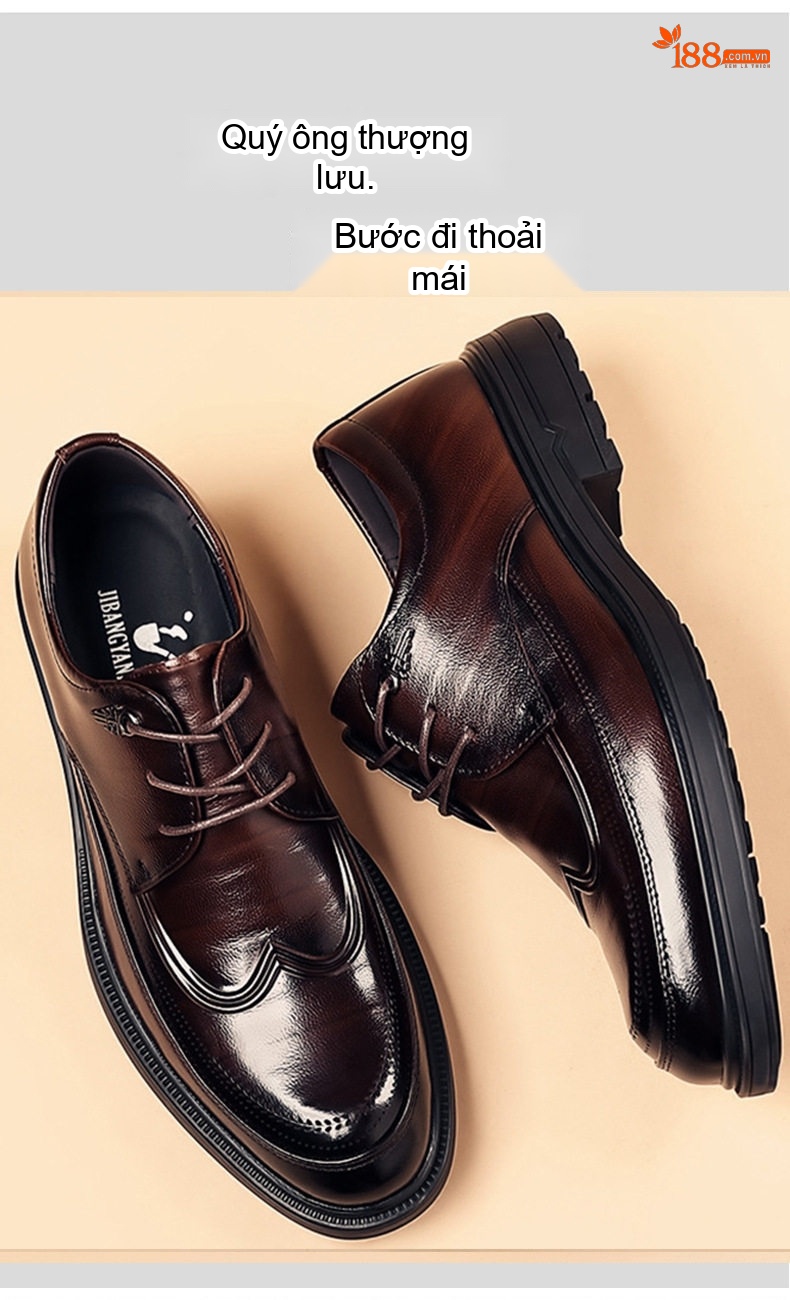 Giày Tây Đầu Tròn Nam Da Bò Chiều Cao Đế Khoảng 3cm Màu Đen, Nâu chi tiết 3