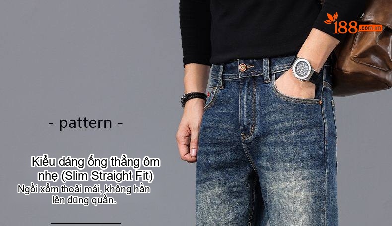 Quần Jeans Nam Ống Đứng Cao Cấp Dáng Ôm Vừa Vặn Màu Xanh Denim chi tiết 19