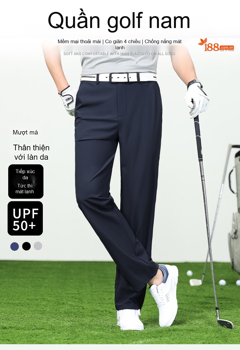 Quần Golf Dài Nam Ống Đứng Mỏng Mát Chống Nhăn Thoáng Khí Màu Xám, Đen chi tiết 1