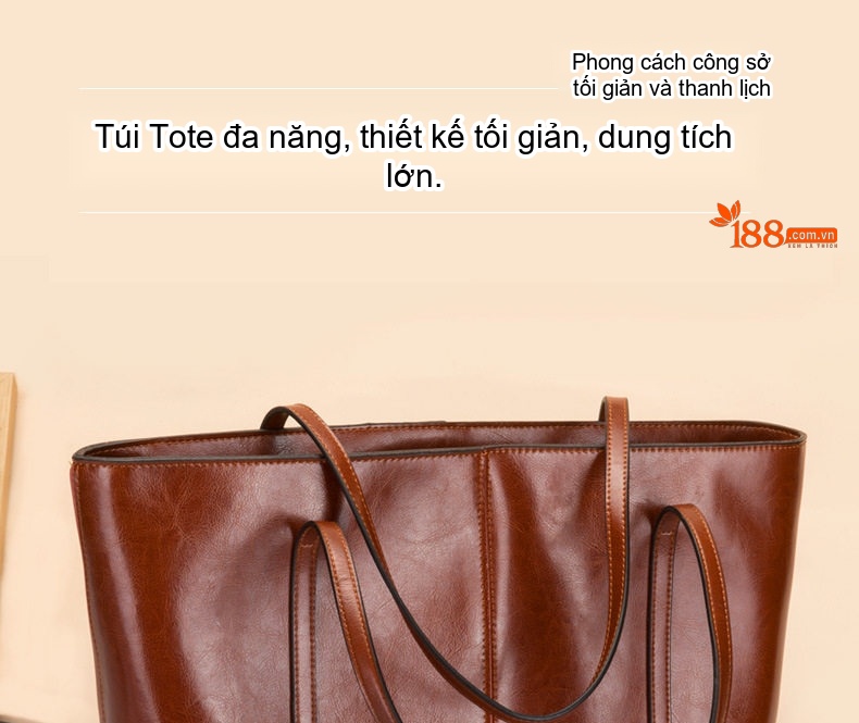 Túi Tote Nữ Da Bò Công Sở Thời Trang Đựng Tài Liệu A4 Màu Nâu chi tiết 1