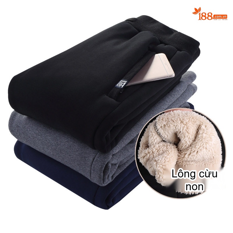 Quần thể thao nam lót lông cừu non dày dặn giữ ấm mùa đông