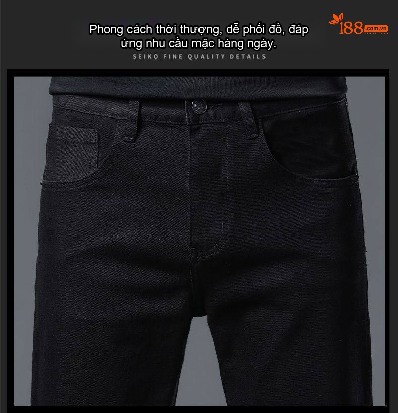 Quần Jean Dài Nam Ống Rộng Cotton Dáng Thường Màu Trắng, Đen chi tiết 3