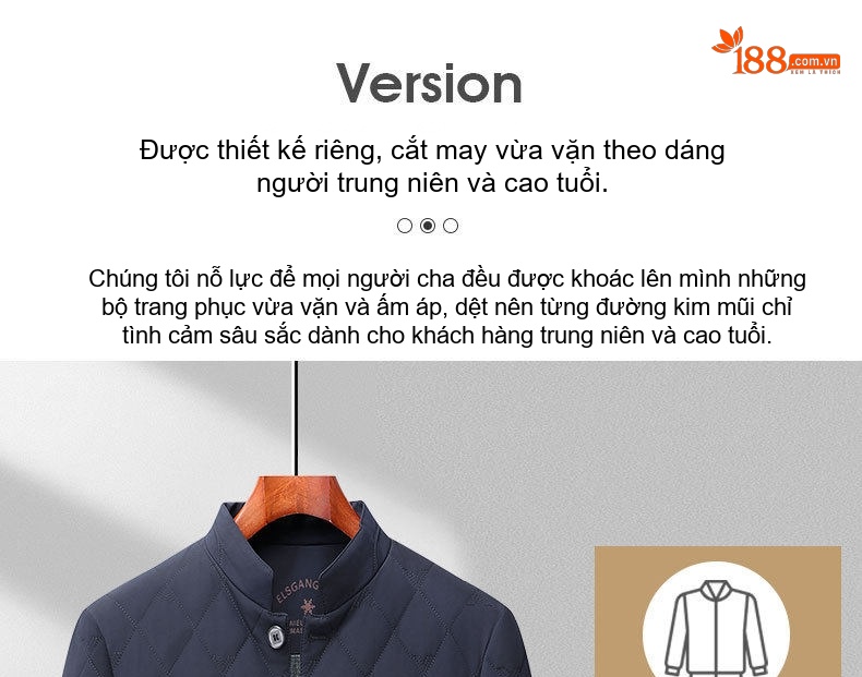 Áo Khoác Bông Nam Trung Niên Dáng Dài Vải Dệt Cổ Bẻ Màu Đen, Xanh Navy chi tiết 3