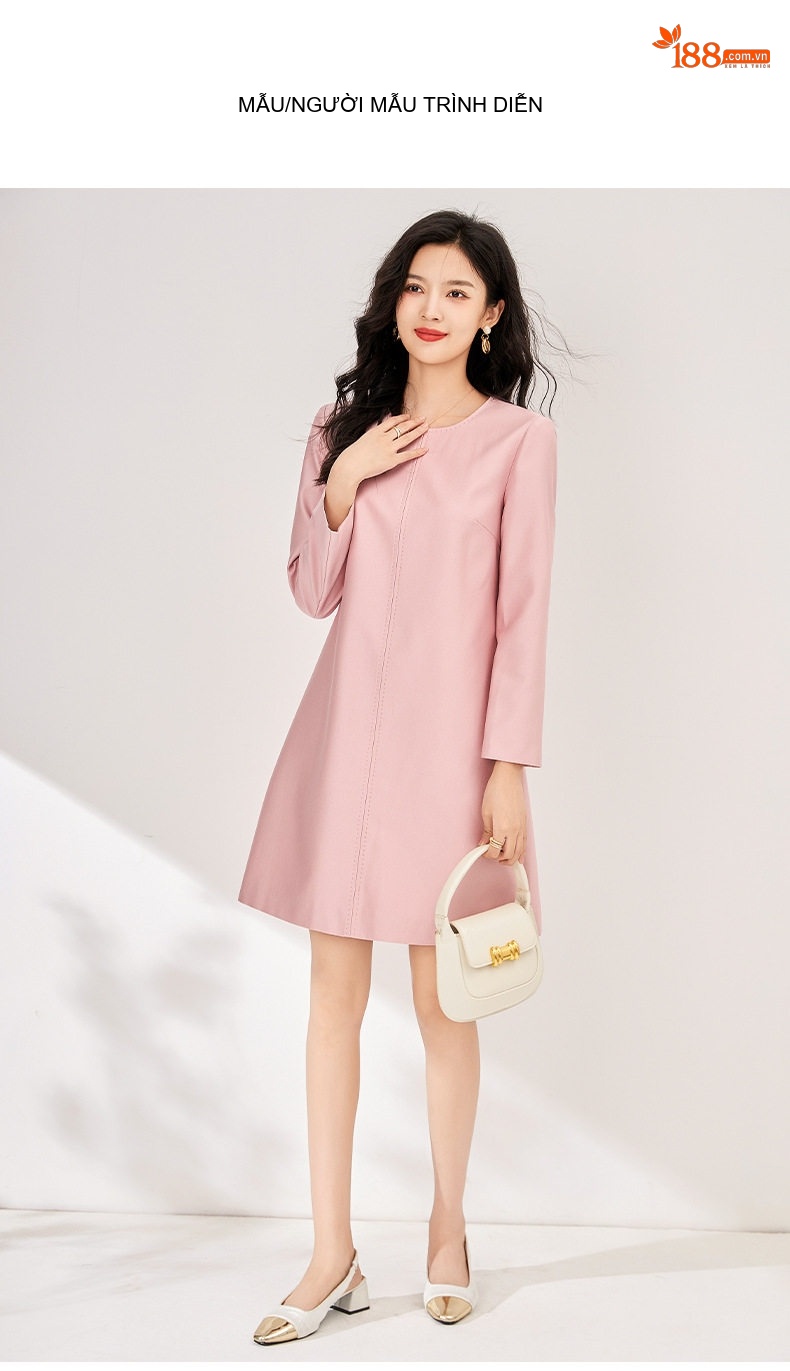 Đầm Liền Nữ dáng chữ A Thanh Lịch Tay Lỡ Phong Cách Công Sở Màu Đen, Hồng, Đỏ Tía chi tiết 11