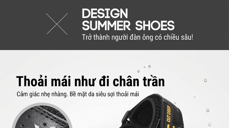 Dép Sandal Nam Da Thật Quai Dán Đế Cao Su Chống Trượt Bít Mũi Đi Biển, Đi Phượt (đế cao 3 cm) chi tiết 9