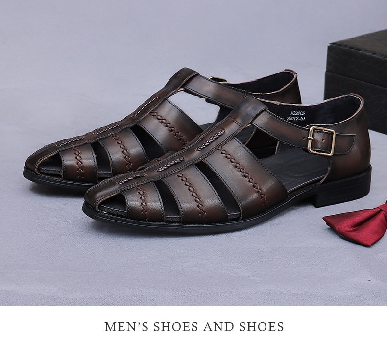 Sandal Rọ Nam Da Bò Khóa Cài Chiều Cao Đế Khoảng 2cm Màu Nâu, Đen chi tiết 18