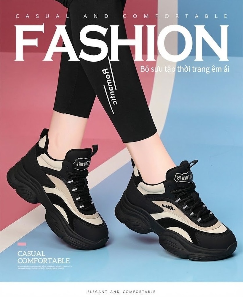 Giày Sneaker Nữ Đế Dày Tăng Chiều Cao Khoảng 5cm Kiểu Dáng Thể Thao Màu Đen, Trắng, Nâu, Kem... chi tiết 1