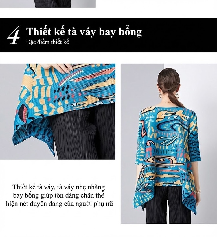 Áo Kiểu Nữ Dáng Rộng Tay Lỡ Cổ Tròn Họa Tiết In Dập Ly Cao Cấp Màu Nâu, Đen, Trắng, Vàng... chi tiết 10