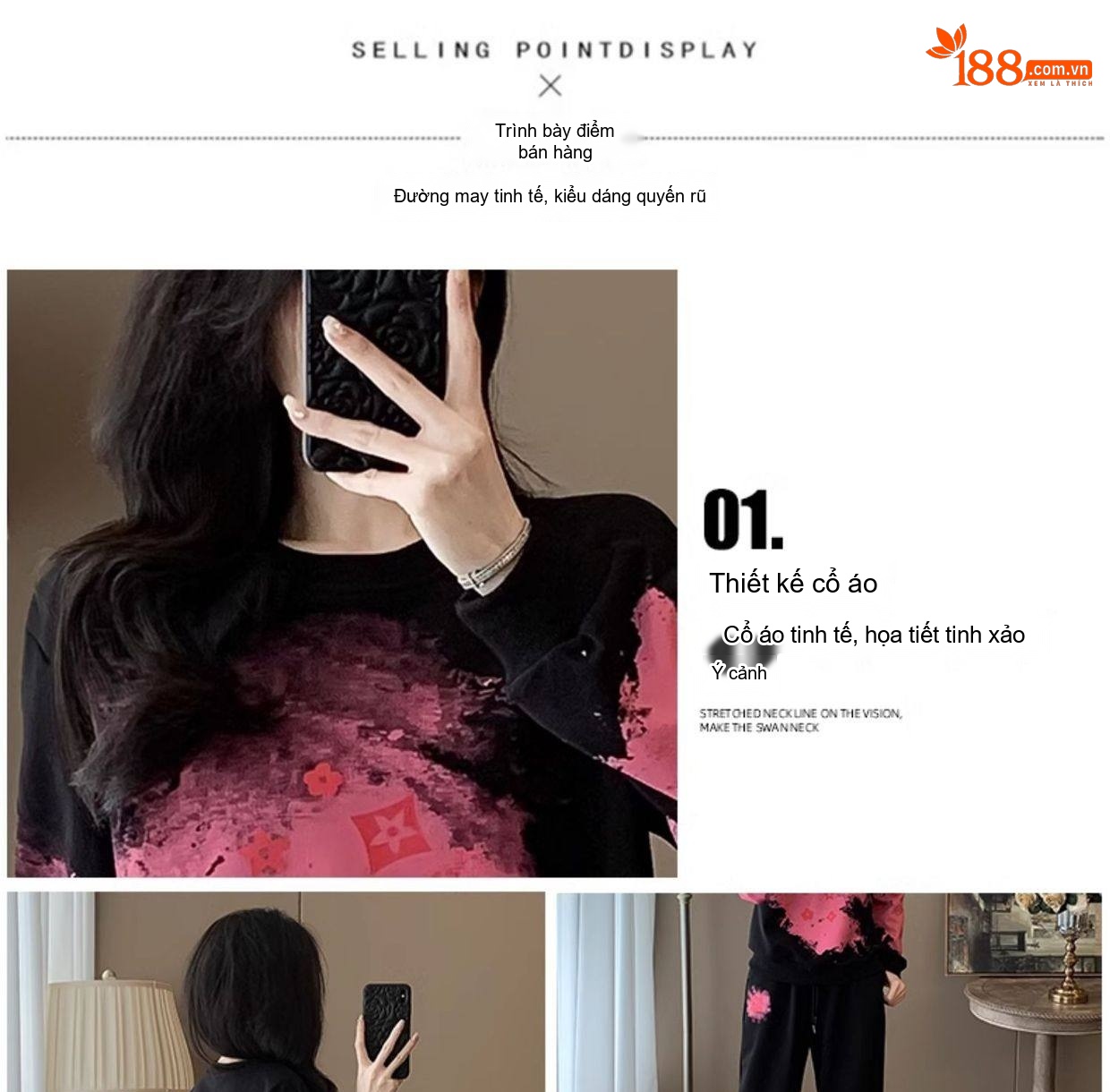 Set Bộ Nỉ Thu Đông Nữ Áo Tay Dài Quần Dài Thể Thao Phong Cách Thời Trang Màu Đen, Hồng chi tiết 3