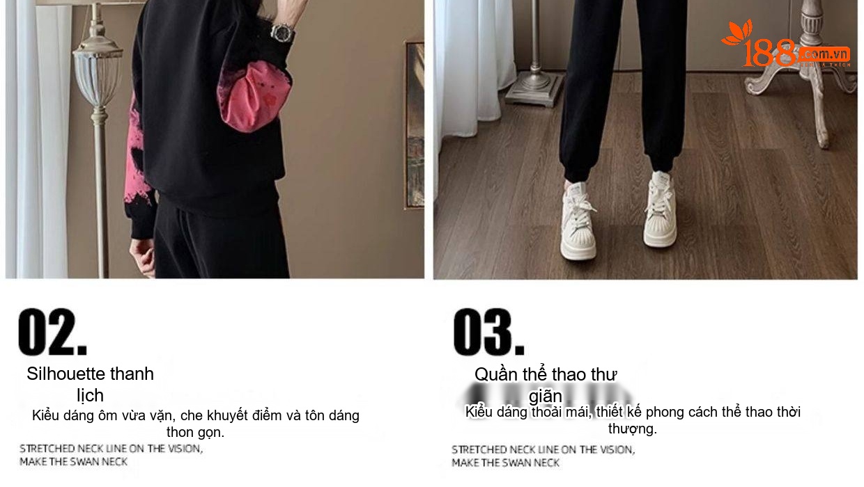 Set Bộ Nỉ Thu Đông Nữ Áo Tay Dài Quần Dài Thể Thao Phong Cách Thời Trang Màu Đen, Hồng chi tiết 4