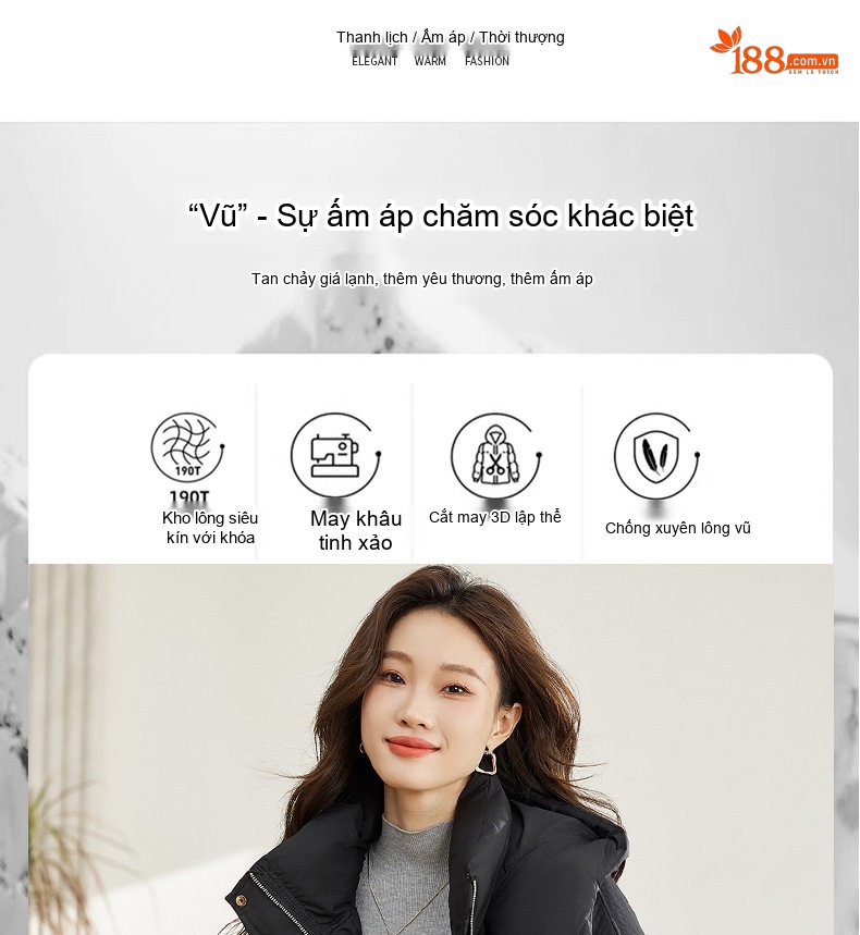 Áo Phao Nữ Ngắn Tay Phồng 90% Lông Vịt Trắng Dáng Hàn Quốc Giữ Ấm Màu Nâu, Đen, Xanh Bạc Hà chi tiết 2