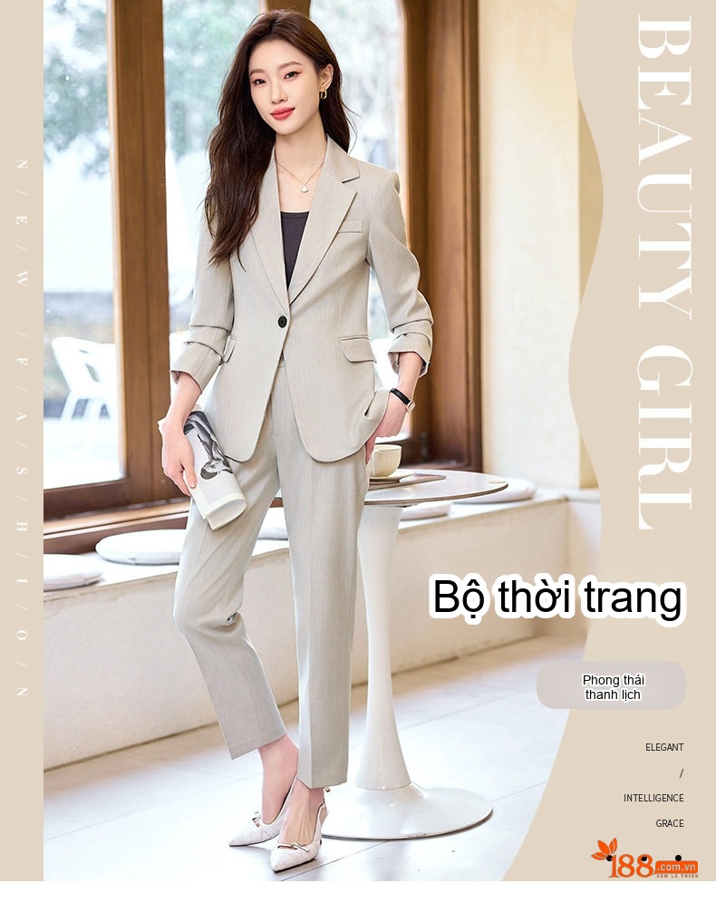 Bộ Vest Nữ Công Sở Dáng Ôm Thanh Lịch Màu Đen, Xám, Xám Gạo, Xanh Than chi tiết 2