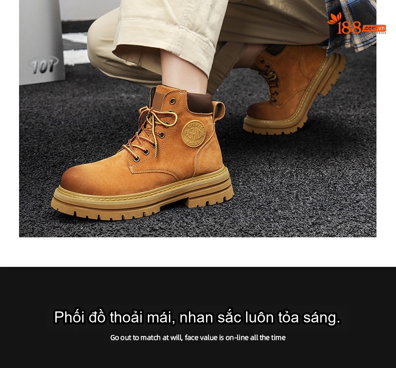 Giày Boot Cổ Cao Da Mờ Đế Dày Màu Vàng Bò Gót 5 cm chi tiết 18
