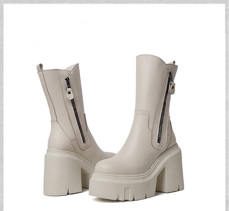 Boot Martin Nữ Da Thật Đế Cao 12cm Phong Cách Anh Quốc Màu Đen, Trắng chi tiết 12