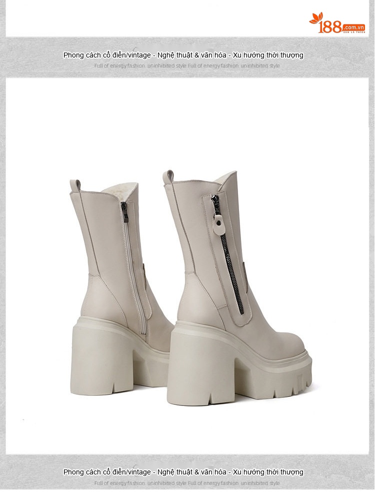 Boot Martin Nữ Da Thật Đế Cao 12cm Phong Cách Anh Quốc Màu Đen, Trắng chi tiết 13