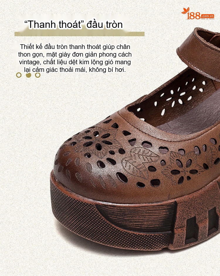 Dép Sandal Nữ Quai Dán Đế Bệt Phong Cách Retro Thoáng Khí Đế Cao 5cm - 6cm Màu Nâu, Kem chi tiết 5