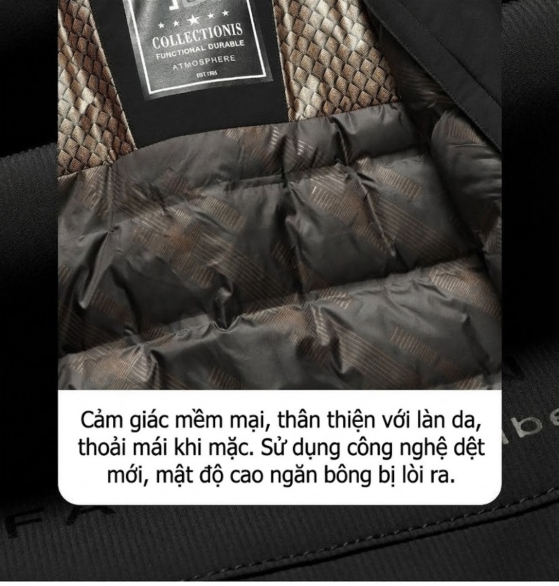 Áo Khoác Phao Nam Dày Dặn 3 Trong 1 Có Mũ Trùm Đầu Chống Gió Giữ Ấm Màu Đen chi tiết 12
