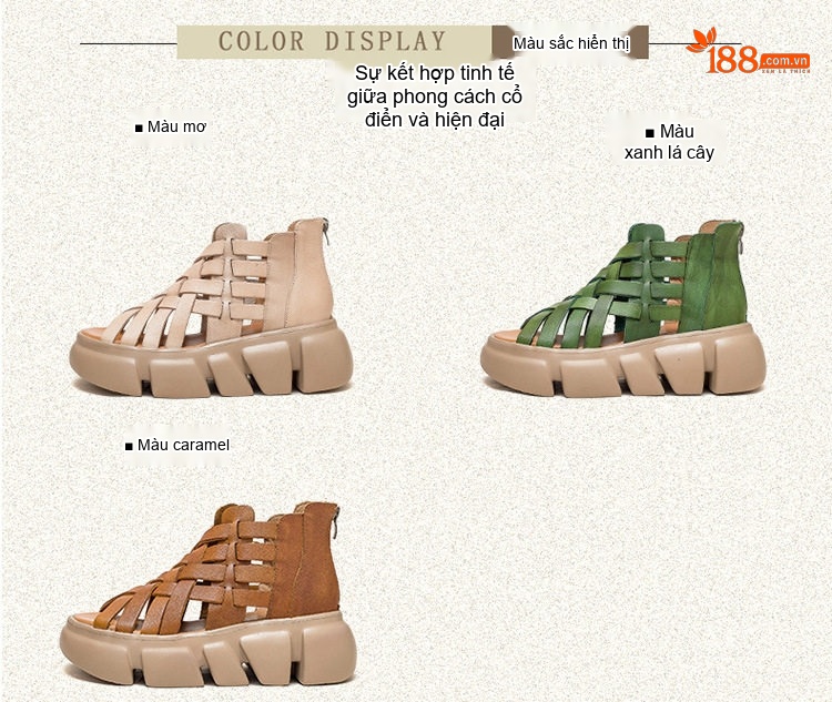 Dép Sandal Nữ Quai Đan Hở Ngón Đế Bệt Thoáng Khí Đế Cao 4cm - 5cm Màu Nâu, Xanh Lá, Kem chi tiết 3