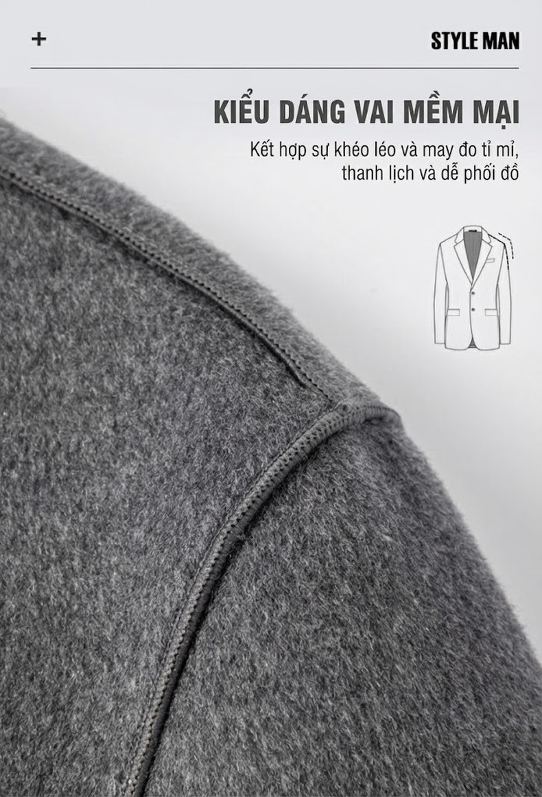 Áo Vest Nam Hai Khuy Một Hàng Khuy Vải Nỉ Lông Cừu Màu Đen, Xám, Nâu chi tiết 8