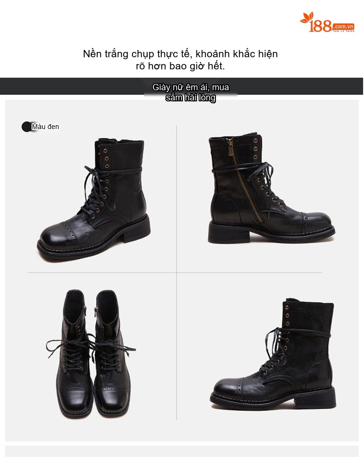 Boot Nữ Cổ Cao Da Bóng Kiểu Anh Chiều Cao Đế Khoảng 3cm Màu Đen, Nâu chi tiết 16