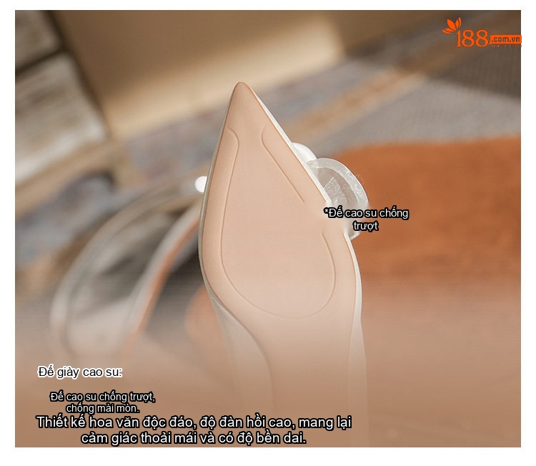 Giày Cao Gót Nữ Mũi Nhọn Đế Vuông Chiều Cao Đế Khoảng 5cm Màu Trắng Kem chi tiết 10