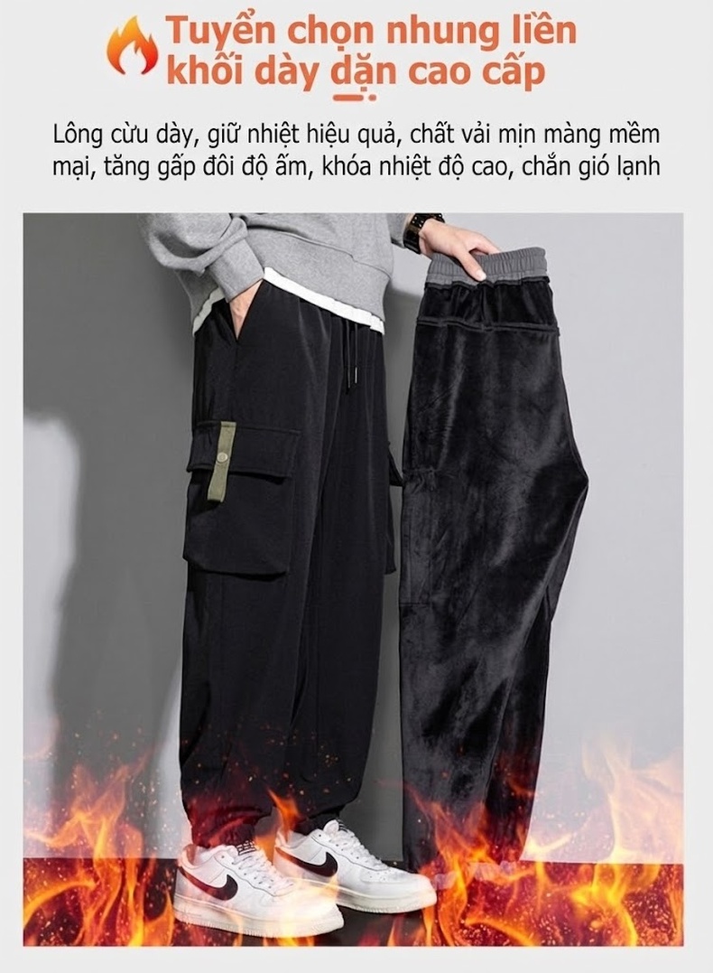 Quần Jogger Nam Ống Bo Chun Túi Hộp Lót Lông Dày Dặn Phong Cách Thể Thao chi tiết 2