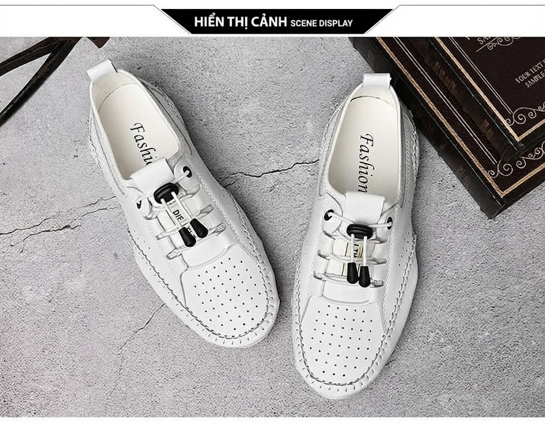 Giày Lười Nam Da Bóng Thoáng Khí Chiều Cao Đế Khoảng 2cm Màu Nâu, Trắng, Xanh Navy, Đen... chi tiết 25