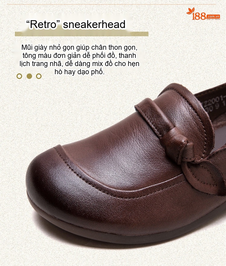 Giày Búp Bê Nữ Da Bò Chiều Cao Đế Khoảng 3cm Màu Đen, Nâu chi tiết 4