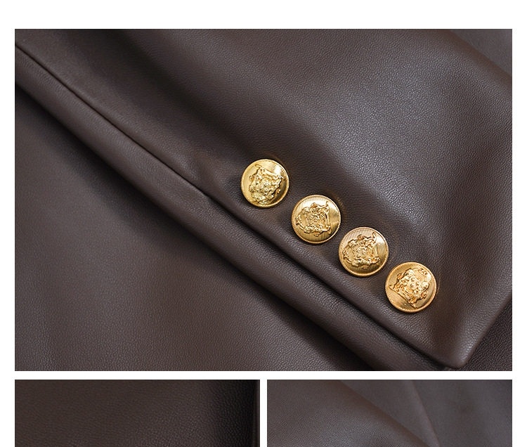 Áo Khoác Blazer Nữ Da Cừu Dáng Dài Trung Niên Phong Cách Hàn Quốc Màu Đen, Nâu chi tiết 4