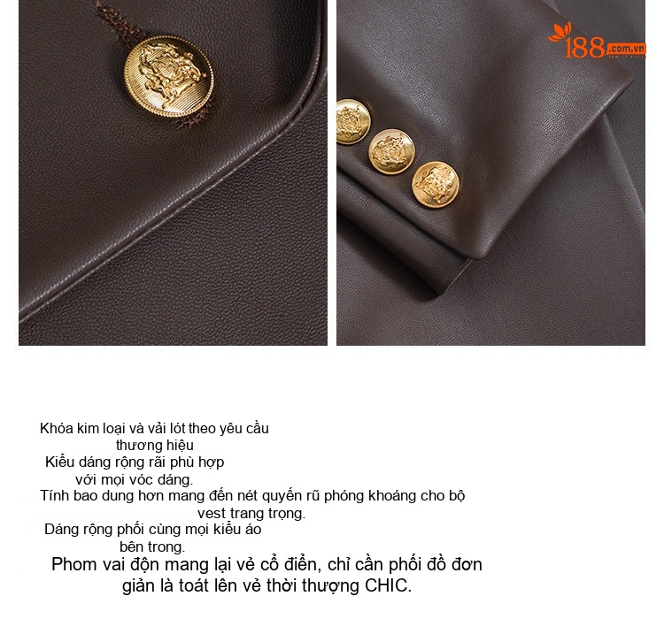Áo Khoác Blazer Nữ Da Cừu Dáng Dài Trung Niên Phong Cách Hàn Quốc Màu Đen, Nâu chi tiết 5