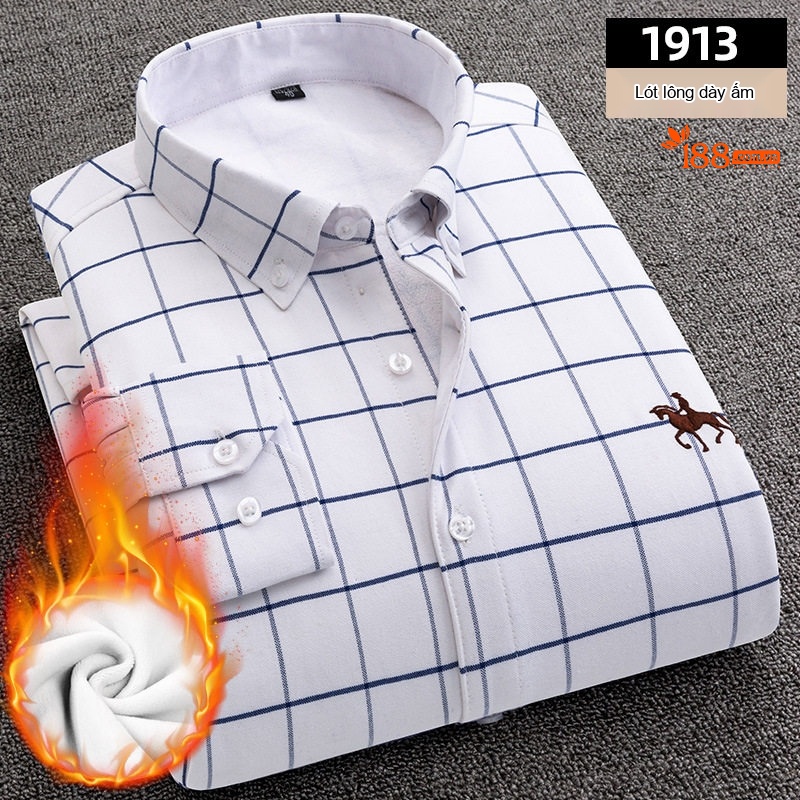 Áo Sơ Mi Dài Tay Nam Cotton Oxford Lót Lông Dày Dặn Giữ Ấm Màu Trắng, Hồng, Xanh Dương, Xám...