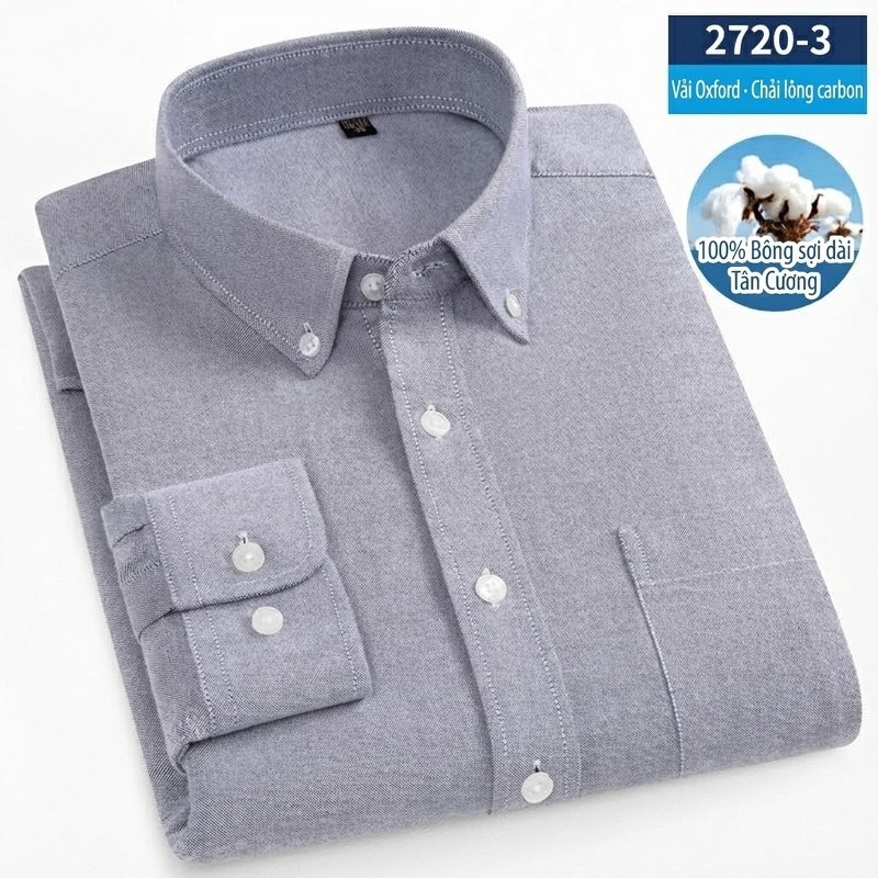 Áo Sơ Mi Tay Dài Nam Cotton Oxford Dáng Ôm Màu Trắng, Xanh Dương, Xám, Xanh Lá...