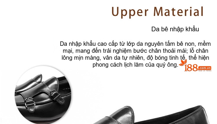 Giày Lười Monkstrap Nam Da Bò Chiều Cao Đế Khoảng 3cm Màu Đen, Nâu chi tiết 1
