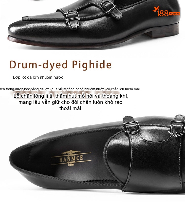 Giày Lười Monkstrap Nam Da Bò Chiều Cao Đế Khoảng 3cm Màu Đen, Nâu chi tiết 2