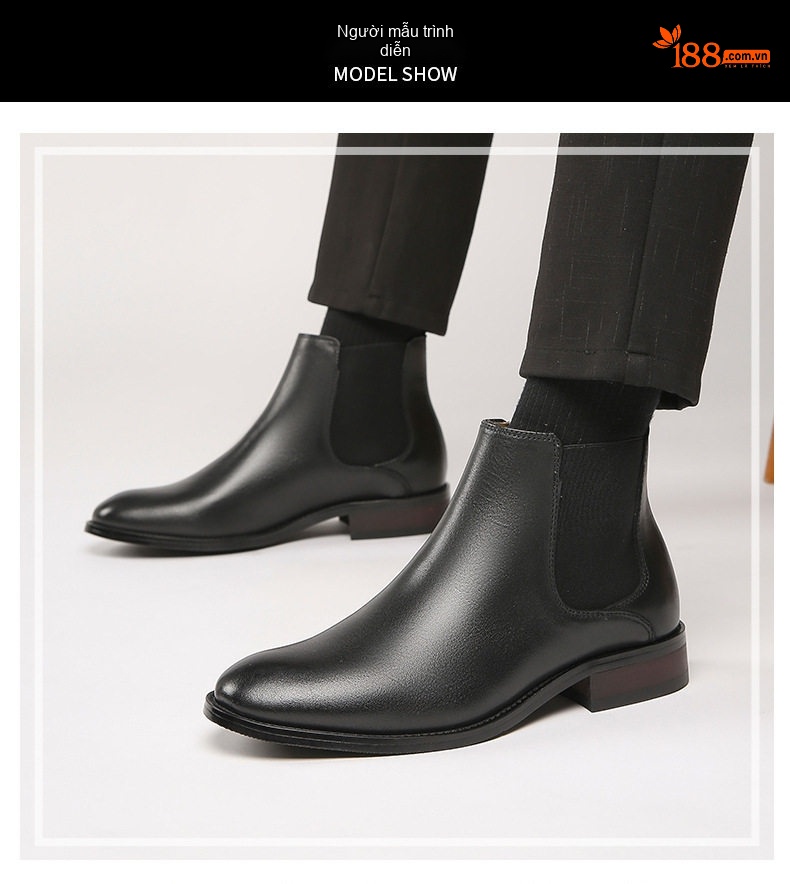 Giày Chelsea Boot Nam Da Bò Chiều Cao Đế Khoảng 3cm Màu Đen, Nâu chi tiết 6