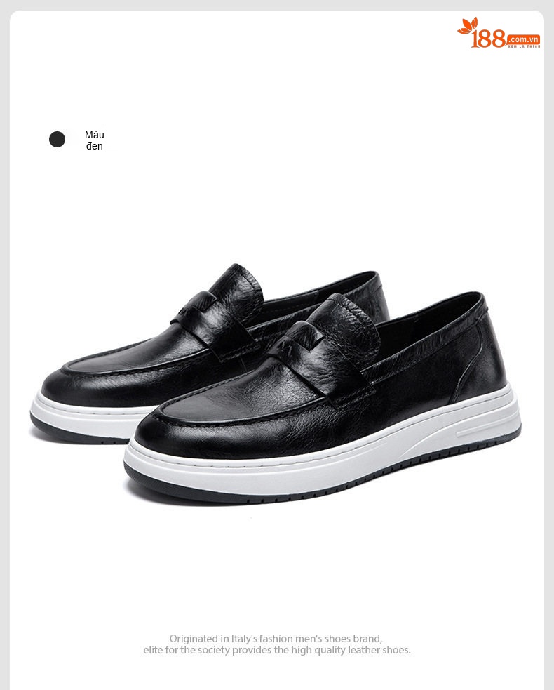 Giày Lười Nam Da Bò Thoáng Khí Chiều Cao Đế Khoảng 3cm Màu Nâu, Đen chi tiết 15