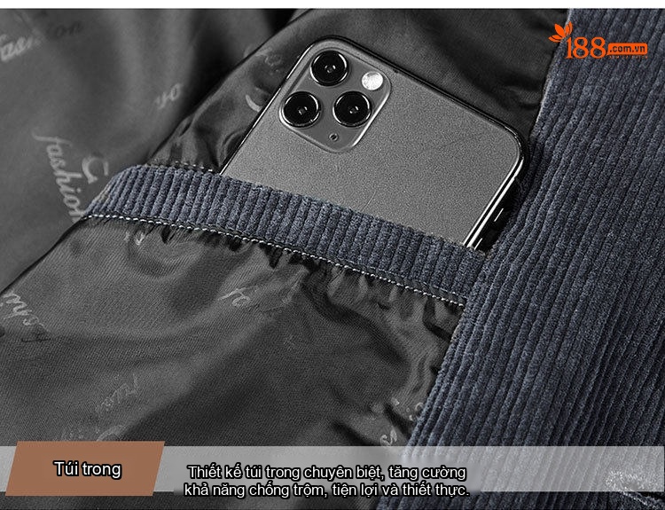 Áo Khoác Nam Mỏng Vải Gân Cổ Điển Phong Cách Công Sở Màu Xám, Nâu, Đen chi tiết 27