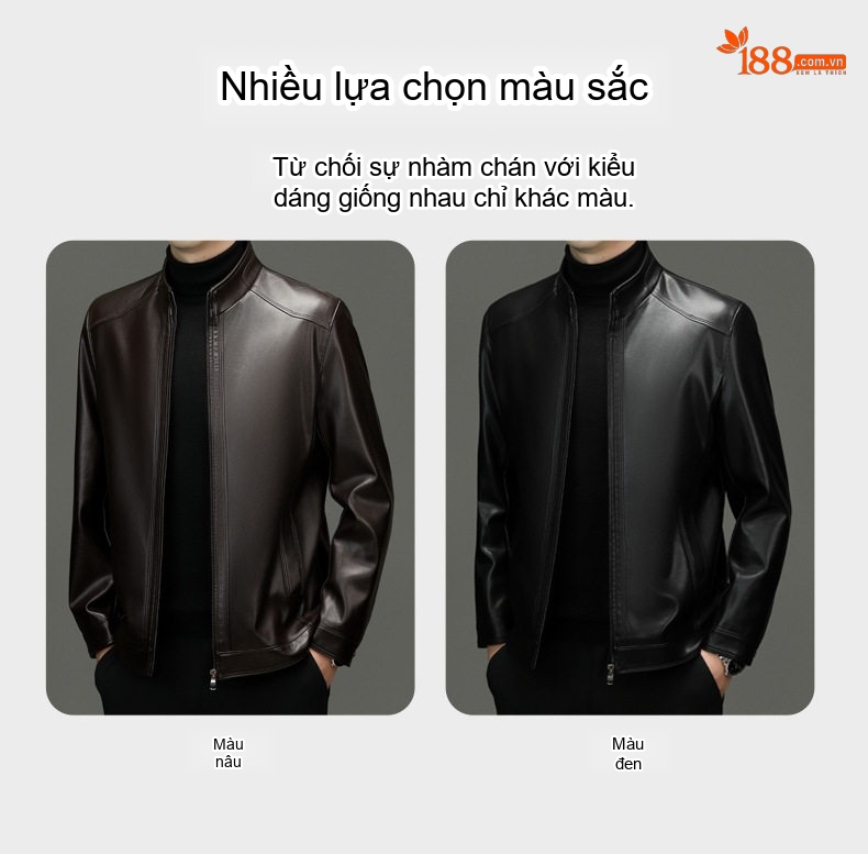 Áo Khoác Da Nam Trung Niên Dáng Ngắn Thu Đông Lót Lông Dáng Ôm Màu Đen, Nâu chi tiết 8