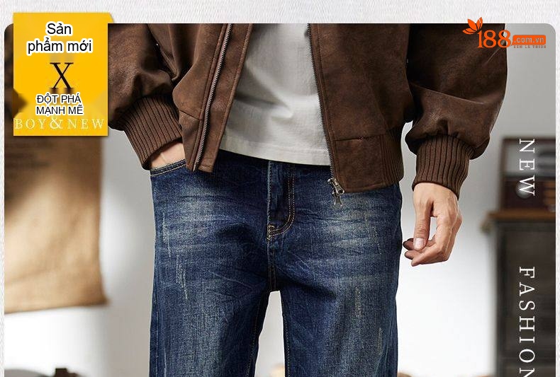 Quần Jean Nam Cotton Dáng Ôm Vừa Vặn Màu Xanh Denim chi tiết 1