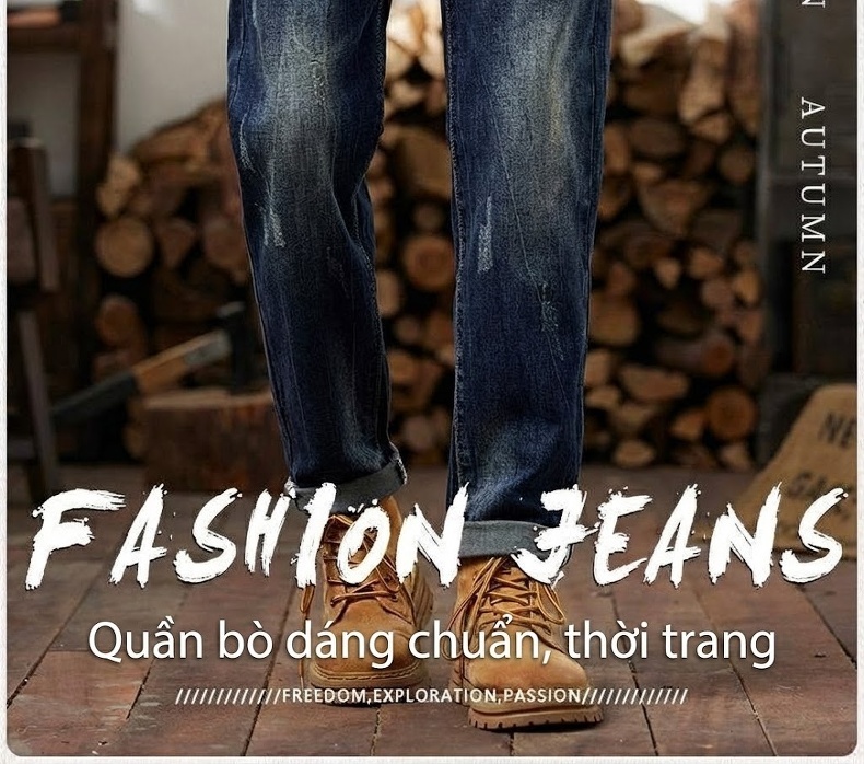 Quần Jean Nam Cotton Dáng Ôm Vừa Vặn Màu Xanh Denim chi tiết 2