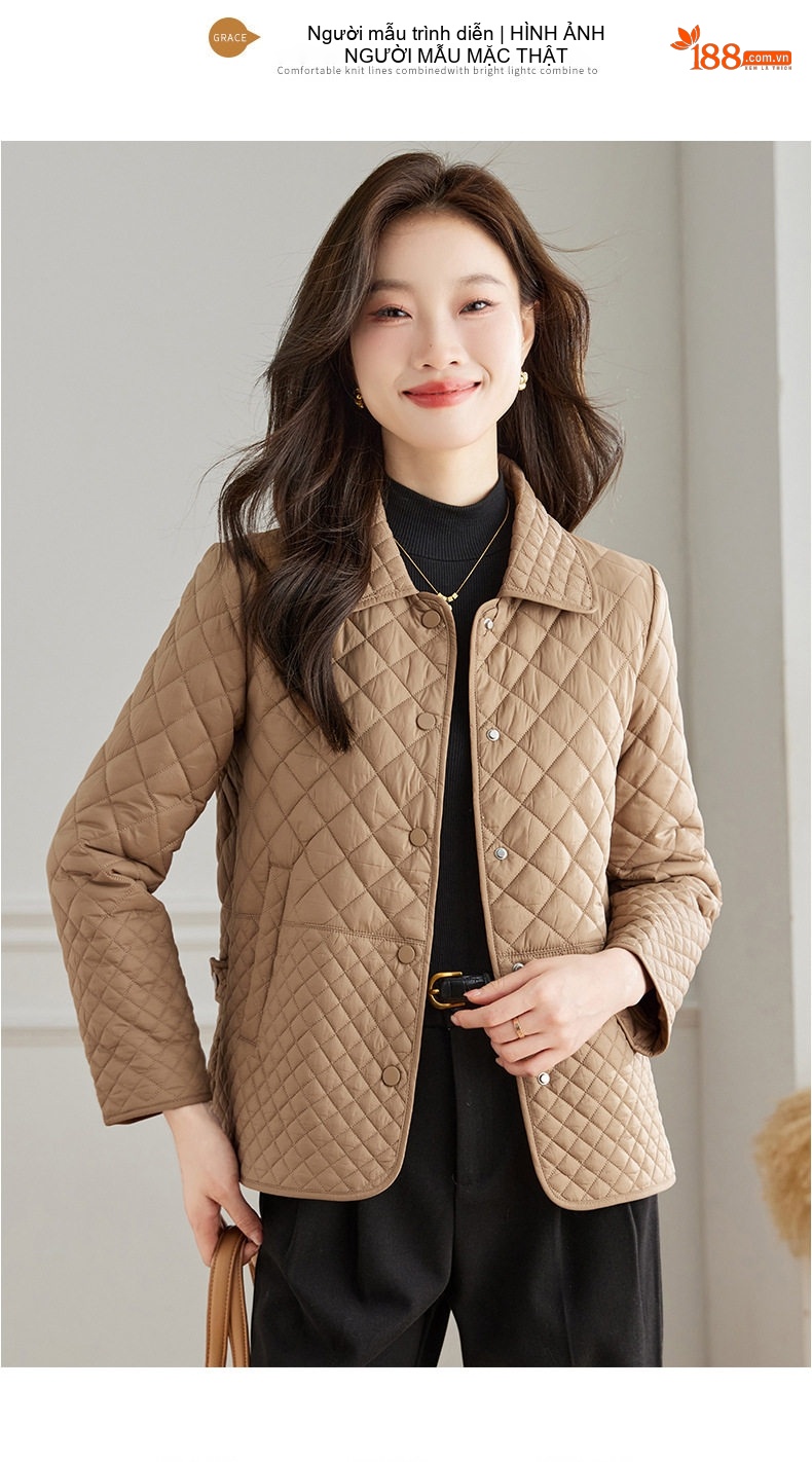 Áo Khoác Cotton Chần Bông Dáng Ôm Phong Cách Hàn Quốc Màu Be, Đen chi tiết 9