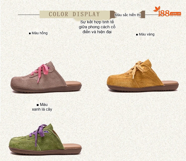 Dép Sục Nữ Da Mờ Mũi Tròn Có Dây Chiều Cao Đế Khoảng 2cm Màu Nâu, Vàng, Xanh Lá chi tiết 3