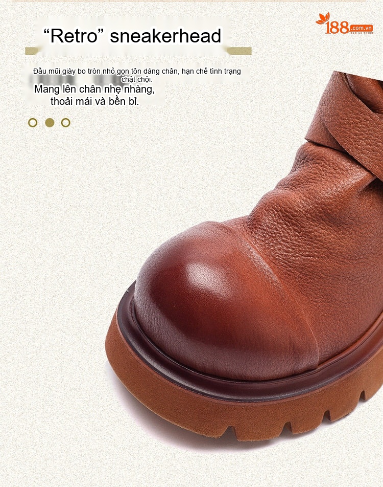 Giày Martin Nữ Da Bò Cổ Cao Phong Cách Anh Quốc Chiều Cao Đế Khoảng 5cm Màu Đen, Nâu chi tiết 3