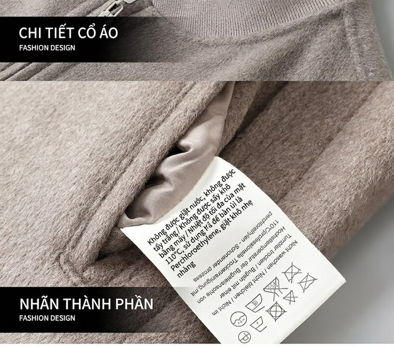 Áo Khoác Bomber Nam Thu Đông Cổ Trụ Chất Liệu Lông Cừu 100% Màu Be, Nâu, Đen chi tiết 20