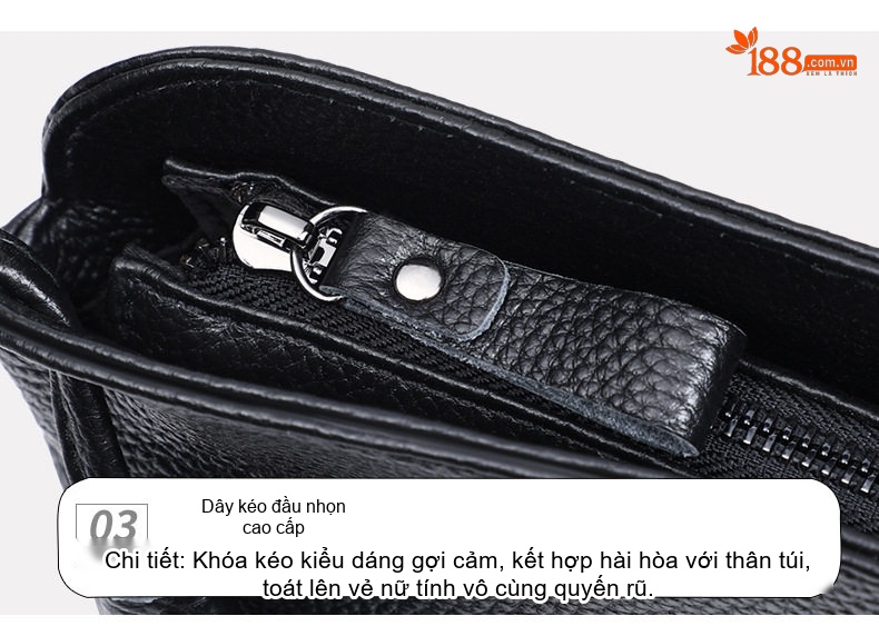 Túi Đeo Chéo Nữ Da Thật Mini Dáng Bucket Nhỏ Gọn Đựng Điện Thoại Màu Đen chi tiết 15