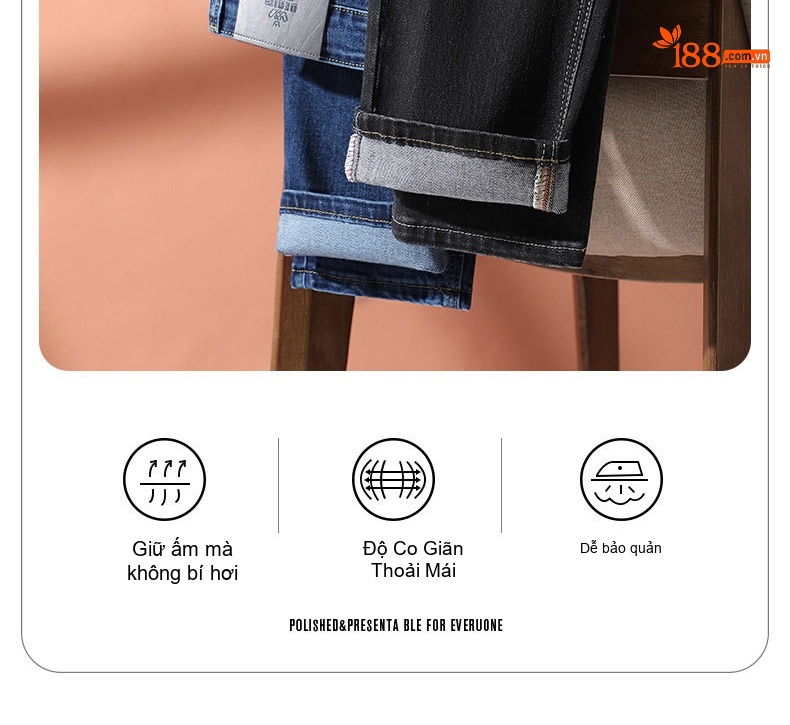 Quần Jean Nam Ống Đứng Co Giãn Ôm Dáng Phong Cách Casual Màu Xanh Đậm, Đen chi tiết 4