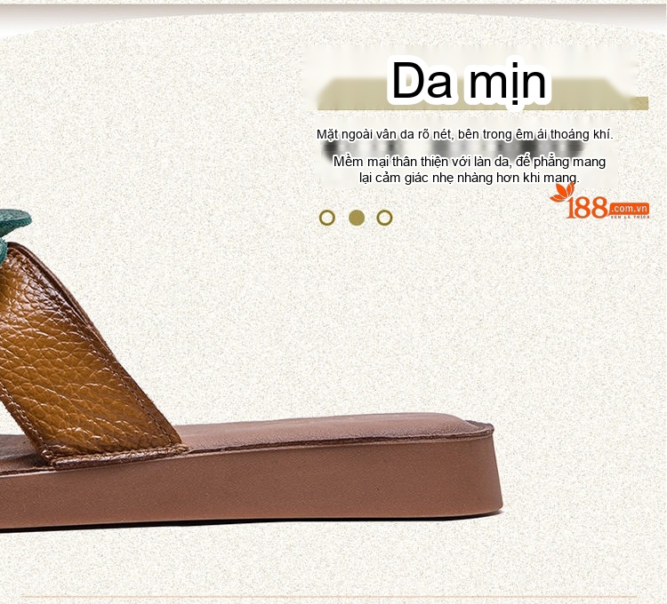 Dép Quai Ngang Nữ Da Bò Trang Trí Hoa Chiều Cao Đế Khoảng 2cm Màu Nâu, Trắng chi tiết 4