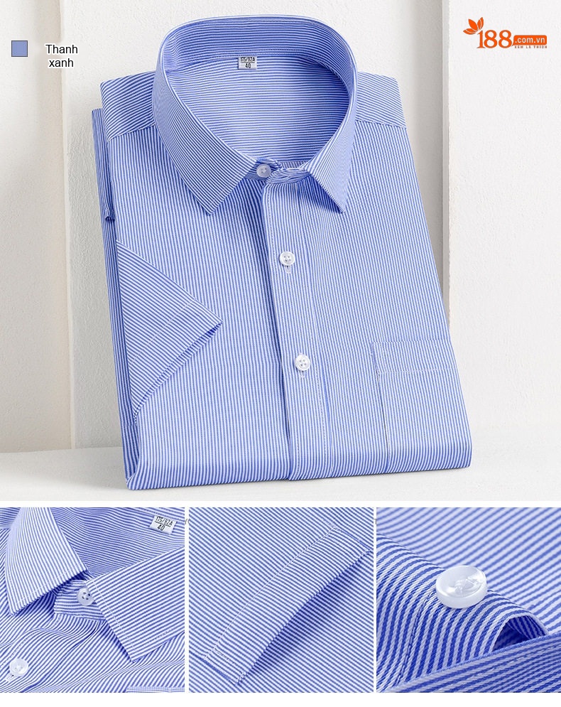 Áo Sơ Mi Nam Cotton Ngắn Tay Dáng Ôm Chống Nhăn Màu Trắng, Xanh Dương, Tím, Xám... chi tiết 10