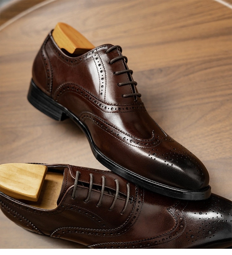 Giày Oxford Brogue Nam Da Bò Chiều Cao Đế Khoảng 3cm Màu Đen, Nâu chi tiết 16