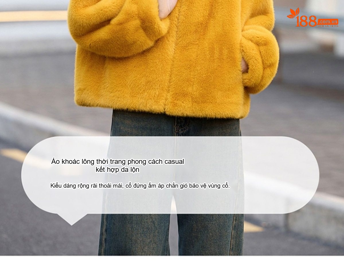Áo Khoác Lông Ngắn Nữ Lông Cừu Non Dáng Nhỏ Gọn Giữ Ấm Màu Hồng, Trắng, Vàng chi tiết 8
